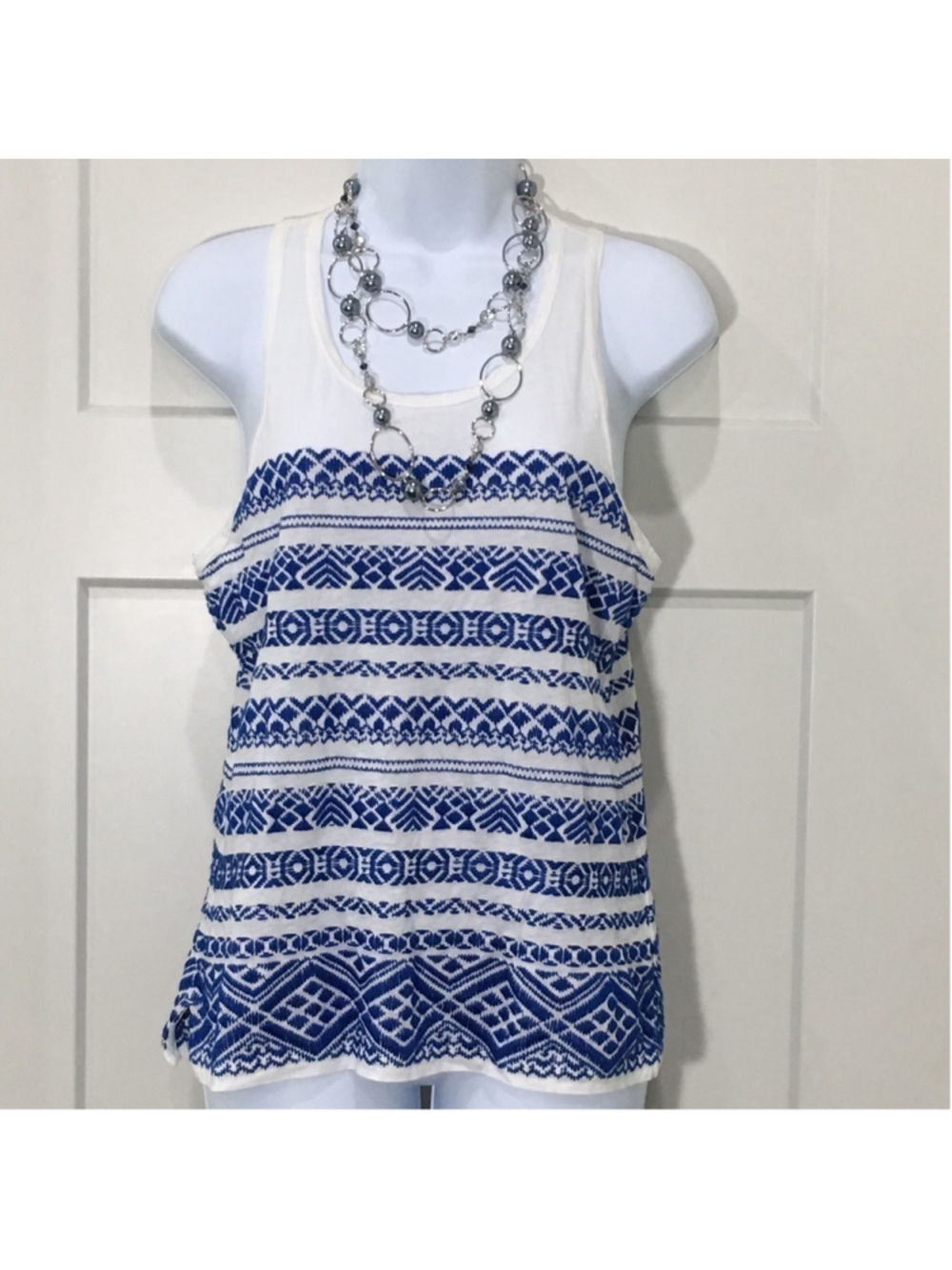 J. Crew white with blue embroidered tank top